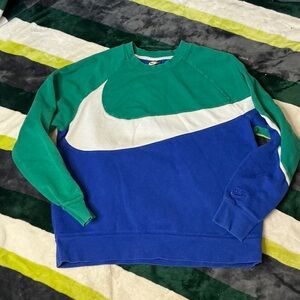 Nike Colorblock Crewneck Sweatshirt - Green, Blue & White Swoosh Size XL